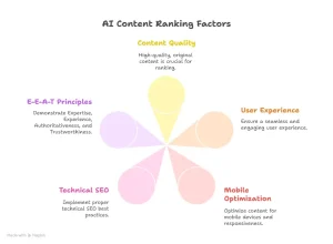 Infographic showing key factors that affect AI content ranking on Google.
