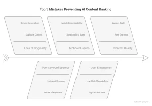 Visual chart outlining the top five reasons AI content fails to rank on Google.