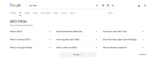 Screenshot of Google FAQ rich results showing how structured data supports large language models in SEO by improving content visibility.