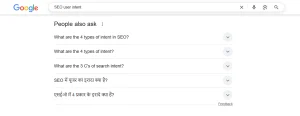 Google SERP People Also Ask box displaying search intent-related questions in SEO.