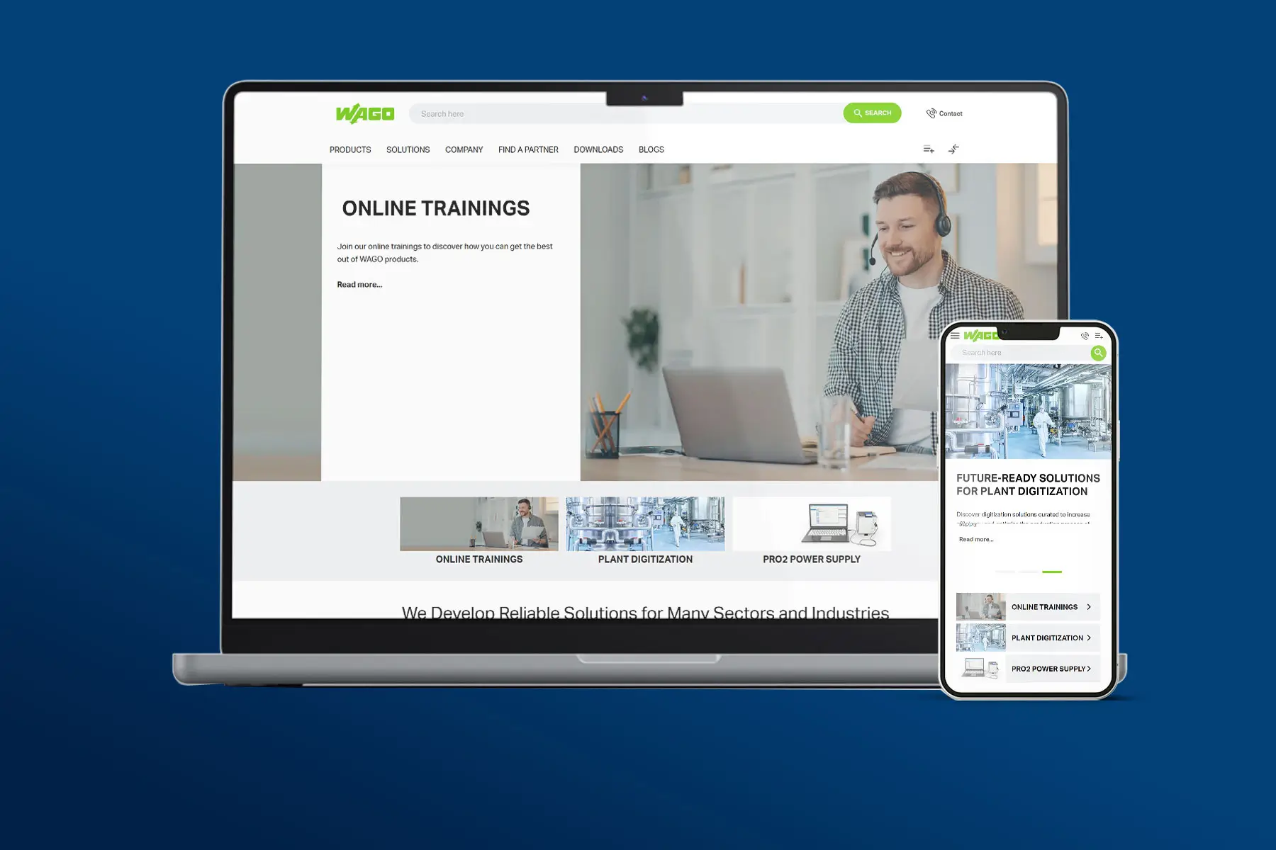 Manufacturing company website displayed on desktop and smartphone