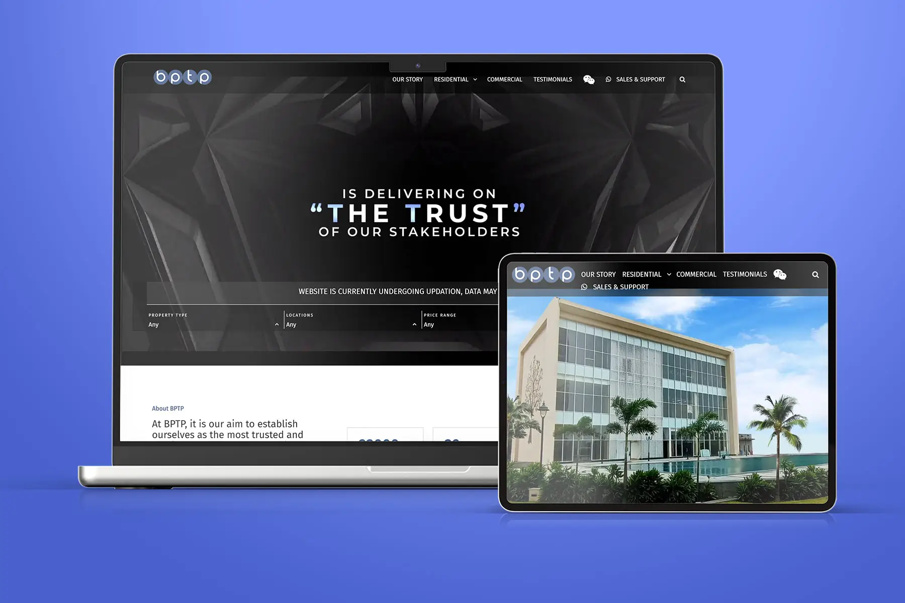 Real estate business website showcased on desktop and tablet devices