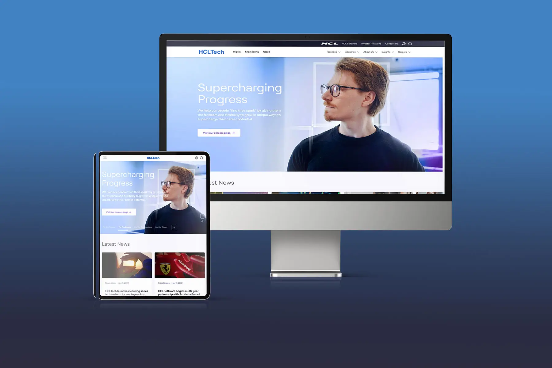Responsive technology company website displayed on desktop and mobile devices