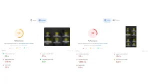 Page speed optimization comparison showing desktop vs mobile PageSpeed Insights performance and Core Web Vitals
