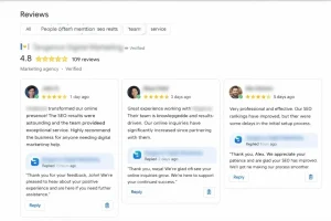 Google Business Profile Optimization showing customer reviews star ratings and business responses