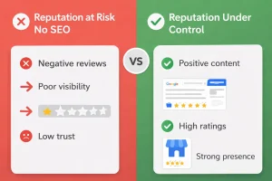 reputation management seo comparison showing negative reviews vs strong brand control in search results