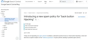 What Is Back Button Hijacking – Google Search Central blog announcing new spam policy