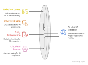 Claude AI Use Cases for Digital Marketing Agency in 2026 2 Claude AI for Digital Marketing Agencies showing the AI visibility framework with website content, structured data, entity optimization, and AI search visibility